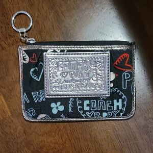 Coach Poppy Black and Silver Coin Pouch
